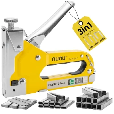 Abbildung von Rapid NUNU 3 in 1 Handtacker, Set mit 3.000 Klammern und Nägel, Tacker für Holz, DIY Tackerpistole Teppiche &amp; Möbel, Upcycling, einstellbare Schlagkraft ergonomisches Design