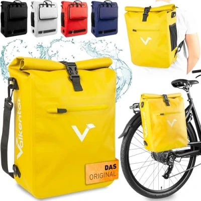 Abbildung von Valkental® 3in1 Fahrradtasche [Bis 25L] Das Original Geeignet als Gepäckträgertasche, Rucksack und Umhängetasche 100% Wasserdicht &amp; Reflektierend Sichere Befestigung [Abschließbar] Laptopfach