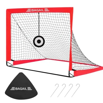 Abbildung von BAGAIL Fußballtor, Pop Up Fußballnetz mit Zieltor, Erdnägeln und Tragbarer Tragetasche, Einfach zu Montieren, Ideal für Gartentraining Freizeitspiele