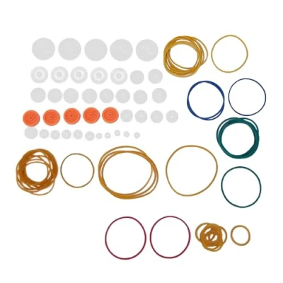 Abbildung von 84 Teiliges Getriebe Riemenscheiben Set, 2 mm Wellendurchmesser Kunststoff Zahnrad Wellen Gurt Wurm Rack Set DIY Sortiment Zubehör für Modell Spielzeug Projekte