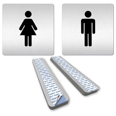 Abbildung von Türschilder24 XXL WC Schilder 125 x mm Set Damen + Herren Stabile aus 1,5 Aluminium Vollmaterial! 100% Made in Germany (Variante B Abstandshalter)