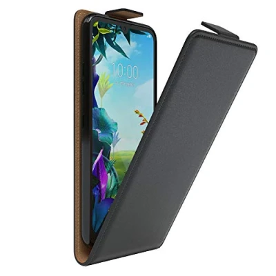 Abbildung von EAZY Case Hülle kompatibel mit LG K40s Flip Cover zum Aufklappen, Handyhülle aufklappbar, Schutzhülle, Flipcover, Flipcase, Flipstyle vertikal klappbar, aus Kunstleder, Schwarz