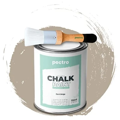 Abbildung von PACK Kreidefarbe für möbel 750ml + Malerpinsel speziell Chalk Paint Möbellack Natürlicher Kreideeffekt Farbe Holz (DUNKELBEIGE)