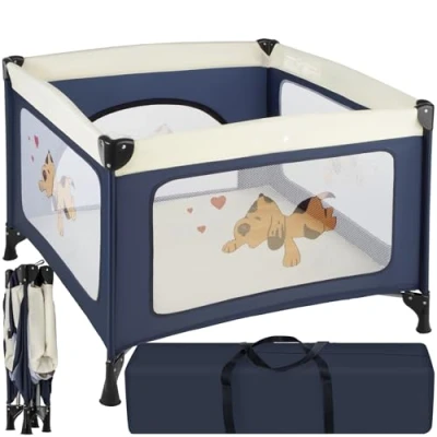Abbildung von TecTake Kinder Reisebett Laufstall mit Babyeinlage diverse Farben (Navy Blau Nr. 402205)