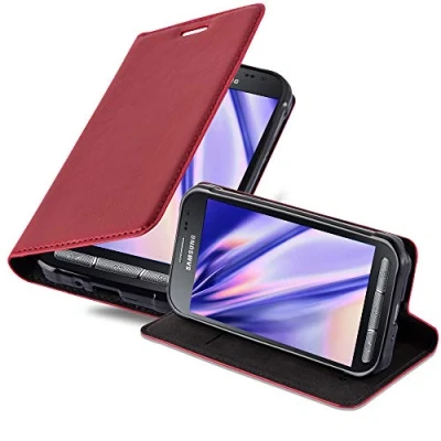 Abbildung von Cadorabo Hülle kompatibel mit Samsung Galaxy XCover 3 aus Premium Kunst Leder Flip Klappbare Stoßfeste Magnetische [Standfunktion] [Kartenfächern] Cover für Tasche in Rot