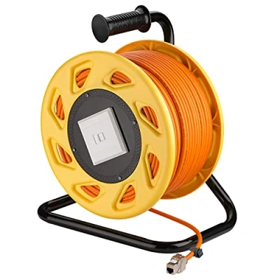 Abbildung von Goobay 58938 Netzwerk Kabeltrommel 90m Outdoor Cat 7A Kabel RJ45 Keystone Buchse Netzwerkkabeltrommel Netzwerkkabel Verlängerungskabel Orange