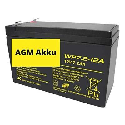 Abbildung von 1x AGM 12V 7,2Ah Bleiakku WP7.2 12 VDs Akku, Faston 6,3mm kompatibel Bleigel Gel Akku 7Ah 8Ah 9Ah