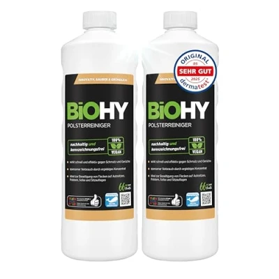 Abbildung von BiOHY Spezial Polsterreiniger (2 x 1 liter) Konzentrat für Sofas, Polstermöbel, Teppiche &amp; Textilien Nasssauger Waschsauger Fleckentferner effektiver Textilerfrischer