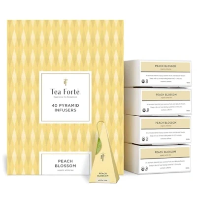 Abbildung von Tea Forte Peach Blossom Packung mit 40 Aufgusspyramiden Weißer Bio Tee