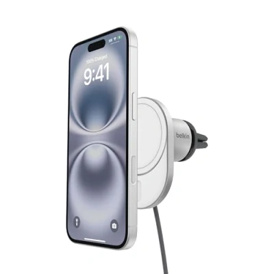 Abbildung von Belkin BoostCharge Pro MagSafe 15 W Ladegerät magnetisches kabelloses Kfz Ladegerät, kompatibles für Qi2, magnetische Lüftungshalterung iPhone Serien 16/15/14/13/12 Grau