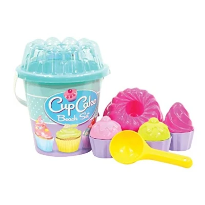 Abbildung von Simba 107110554 Eimergarnitur Cupcake, es wird nur ein Artikel geliefert, 12 Teile, Eimer, Sieb, 9x Sandform, Portionierer, Höhe 16cm, Durchmesser 17cm, Sandkasten, Sandspielzeug