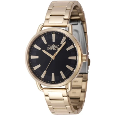 Abbildung von Invicta Wildflower 47322 Damen Uhr Wasserdicht Analog Quarzuhrwerk Edelstahl mit schwarzen zifferblat 38mm