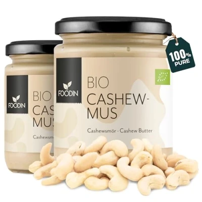 Abbildung von FOODIN Bio Cashewmus im Glas aus 100% Natürlich Cashews, Cashewbutter (2 x 250g)