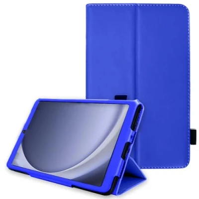 Abbildung von TECHGEAR Lederhülle für Samsung Galaxy Tab A9 8.7 (SM X110 / SM X115), Premium PU Leder Slim Folio Stand Case Cover mit Handschlaufe [Blau]