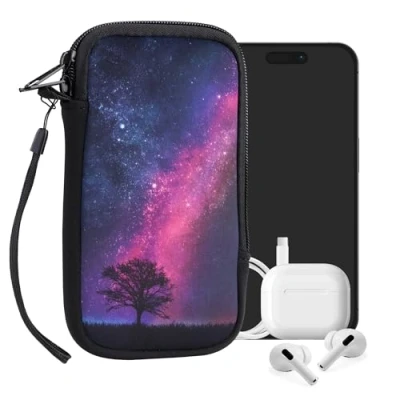 Abbildung von kwmobile Handytasche für Smartphones L 6,5&quot; Neopren Handy Tasche Hülle Cover Case Schutzhülle Galaxie Baum Wiese Pink Dunkelblau Schwarz 16,5 x 8,9 cm Innenmaße