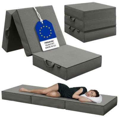 Abbildung von Bellamio Klappmatratze Lomme, Gästematratze 3 Fach faltbar, Faltmatratze Höhe 15cm Schaumstoff extra dick, waschbarer Bezug Reisematratze 90x200x15 cm mit Tragegriffen, Bandscheibenwürfel dunkelgrau