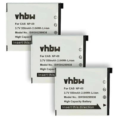 Abbildung von vhbw 3X Akku kompatibel mit Casio Exilim EX Z90, Z9 Kamera (550 mAh, 3,6 V, Li Ion)
