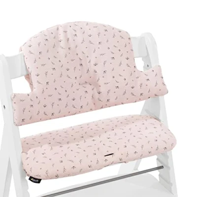 Abbildung von hauck Sitzkissen für Alpha+, Beta+ &amp; Arketa Holzhochstuhl Highchair Pad Select, Anti Rutsch Noppen, Doppelte Polsterung an Rückenlehne, Einfache Befestigung am Kinderstuhl (Jersey Flowers Rose)