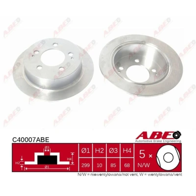 Abbildung von ABE C40007ABE Bremsscheibe Hinterachse 298 10 5 voll SSANGYONG: Actyon 1, Sports I Pickup, Kyron
