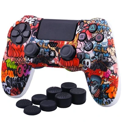 Abbildung von YoRHa Water Transfer Printing (Schädel Graffiti) Silikon Hülle Case für PS4 / slim/Pro Dualshock 4 Controller x 1 Mit Pro Daumengriffe 8