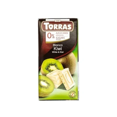 Abbildung von Torras zuckerreduzierte Schokolade, Schokolade ohne Zuckerzusatz, Weiße mit Kiwi, Tafel (75g)