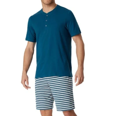 Abbildung von Schiesser MIT Knopfleiste Casual Nachtwäsche Set, Herren, Größe: 50, Jeansblau