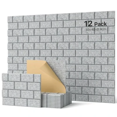 Abbildung von Soundsbay Akustikplatten selbstklebend 12 Stück, Schallschutz Wand Rechteckiger Ziegeltyp Schallschutzplatten, Akustikpaneele für Akustische Behandlung und Wanddekoration 30x40x0.9cm (Silbergrau)