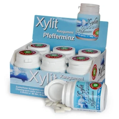 Abbildung von Xylitquelle Zahnpflegekaugummi PFEFFERMINZ 6 x 80 Stk 100% Xylit für angenehmen Atem zuckerfrei, vegan, ohne Aspartam 480 Kaugummis (6er Pack)