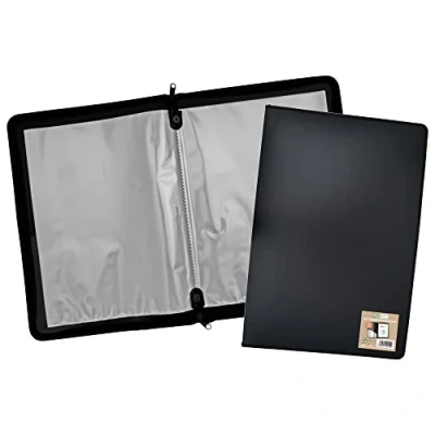 Abbildung von Eco eco092 Präsentationsblock, A2, 50% recycelt, 30 Fächer, Schwarz, Reißverschluss, Aktenordner, Kunstwerk Portfolio mit Kunststoffhüllen, Schwarz
