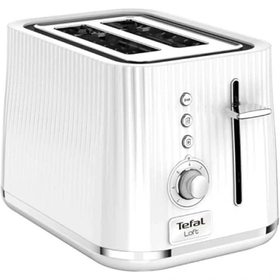Abbildung von Tefal Loft TT7611, 2 Scheibe(n), Chrom, Weiß, Tasten, Drehregler