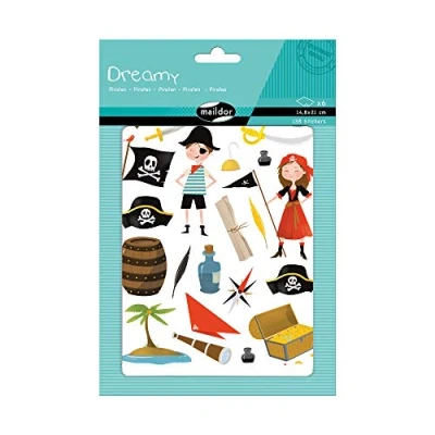 Abbildung von Maildor AE136O Packung mit 6 Bögen Stickers Dreamy in Format DIN A5, 14, 8 x 21cm, ideal für Kinder ab 2 Jahren, Piraten) 1 Pack