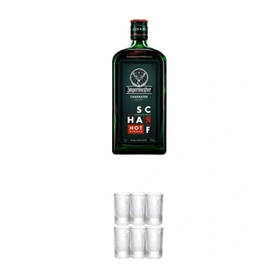 Abbildung von Jägermeister Charakter Scharf Hot Ginger aus Deutschland 0,7 Liter + Frozen Club Shot Glas 2 cl 6er Set