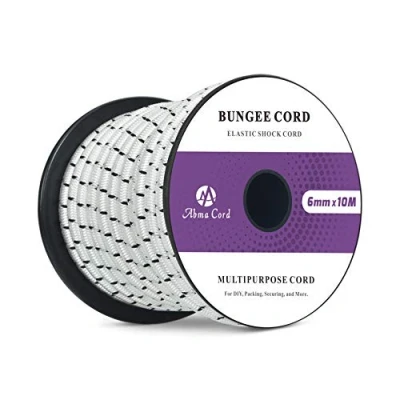 Abbildung von Abma Cord Gummiseil Expanderseil 6mm 10M Gummischnur UV Beständig Planenseil 100% Dehnung Spannseil für Plane, Anhängerplane, Sonnensegel, Zelte, Banner Weiss &amp; Schwarz