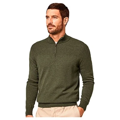 Abbildung von HACKETT LONDON Herren Rib Detail Hzip Pullover, Grn Formschnitt, 3XL