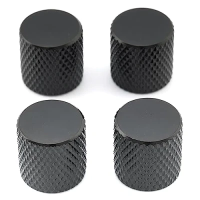 Abbildung von Musiclily Metrisch Gitarren Potiknöpfe Metall Flache Oberfläche Knöpfe T Style Dome Knobs für E Gitarre Bass, Schwarz(4 Stück)