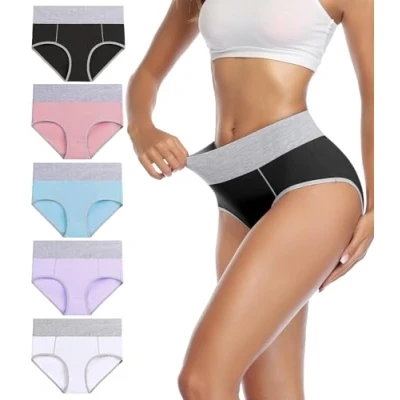 Abbildung von wirarpa Unterhosen Damen Baumwolle Unterwäsche Frauen Taillenslip Hohe Taille Slip 5er Pack Größe 5XL