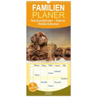 Abbildung von Familienplaner 2025 Neufundländer Kleine Weltentdecker mit 5 Spalten (Wandkalender, 21 cm x 45 cm), CALVENDO