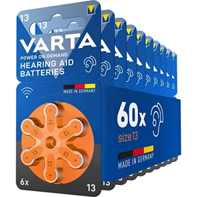 Abbildung von VARTA Hörgerätebatterien Typ 13 orange, Batterien 60 Stück Vorratspack, Power on Demand, wireless approved, Größe p für Hörgeräte &amp; Hörhilfen, Made in Germany [Exklusiv bei Amazon]