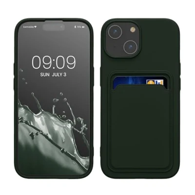 Abbildung von kwmobile Handyhülle kompatibel mit iPhone 15 Hülle Handy Cover Fach für Karten in Dunkelgrün