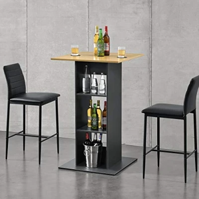 Abbildung von en.casa Bartisch (nur Tisch), »Visby« Bartheke 110x70x70cm Dunkelgrau / Holzfarben