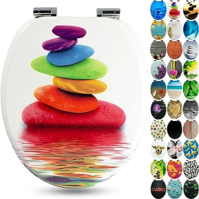 Abbildung von Sanfino WC Sitz &quot;Rainbow Stone“ Premium Toilettendeckel mit Absenkautomatik aus Holz, bunter Motiv, hoher Sitzkomfort, einfache Montage