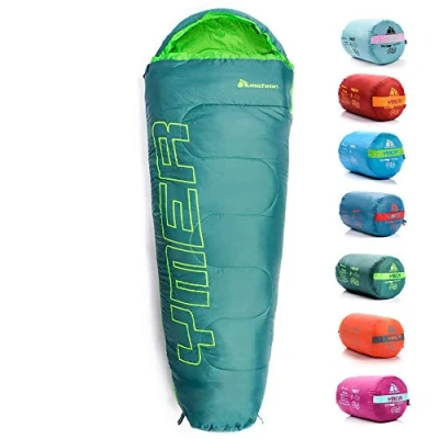 Abbildung von meteor Premium Kinder Schlafsack Sommer Ultra leicht Hüttenschlafsack Komfortbel Jugendliche Camping Deckenschlafsack Outdoor Herbst inlett Baby Sleeping Bag (Dunkelgrün/Grün)