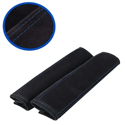 Abbildung von L &amp; P Car Design Gurtpolster Gurtschoner Auto in Schwarz mit blauer Naht Sicherheitsgurt, (2 Stück), Microfaser