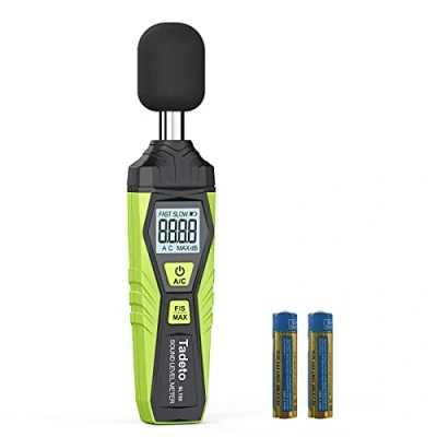 Abbildung von Schallpegelmessgerät, Tadeto Digital Tragbare Schallpegelmesser 30dB bis 130dB mit LCD Display A/C Gewichtet für Heimwerkstätten, Grün