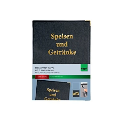 Abbildung von SIGEL SM101 Speisekarten Mappe für A5, Menükarte, mit Gummi Bindung, schwarz Goldprägung, strapazierfähig und leicht abwischbar