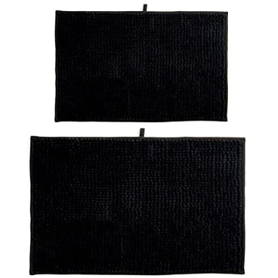 Abbildung von MSV Badteppich 2er Set Badvorleger Duschvorleger Chenille Hochflor Badematte 40x60 cm + 60 x 90 Schwarz
