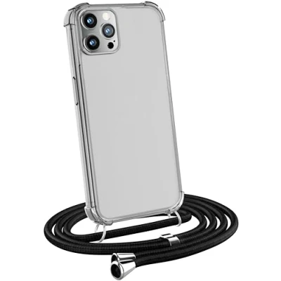 Abbildung von MyGadget Handykette für iPhone 12 Pro Max [ TPU Hülle mit verstellbaren Band ] Handyhülle Handyband zum Umhängen Kordel Schnur Case Schutzhülle Schwarz