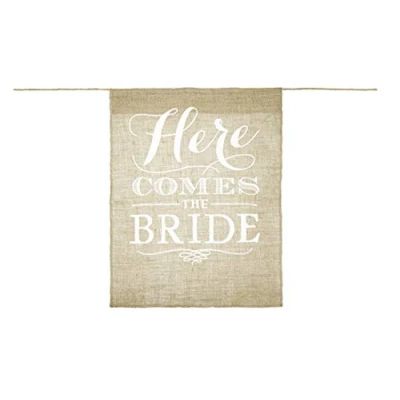 Abbildung von Mellilu Banner für die Braut Hochzeit Here Comes The Bride Jute 41x51cm Hochzeitsbanner