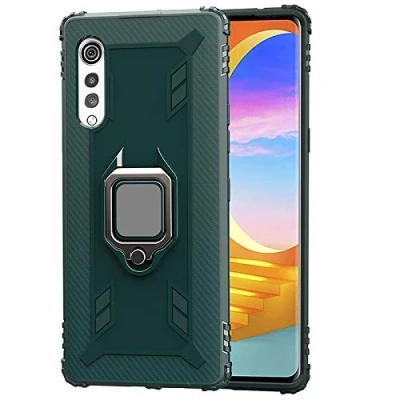 Abbildung von TANYO Hülle für LG Velvet (5G / 4G), Schutzhülle TPU Silikon Armor Handyhülle mit Ständer, Stoßfeste Silikonhülle Bumper, Grün