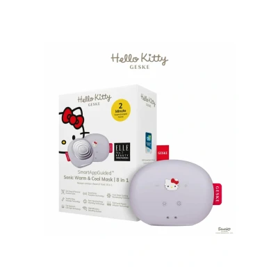 Abbildung von GESKE x Hello Kitty SmartAppGuided™ Sonic Warm &amp; Cool Mask 8 in 1 Beauty LED Gesichtsmaske Rotlichttherapie Wärme Kühlung Erhöhte Gesichtspflege Aufnahme Gesichtsmassagegerät